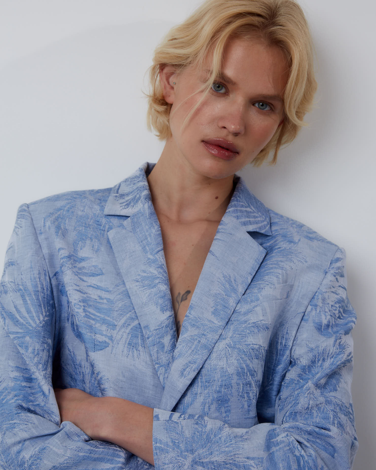 Жакет из смесового льна Брунелло Кучинелли голубой