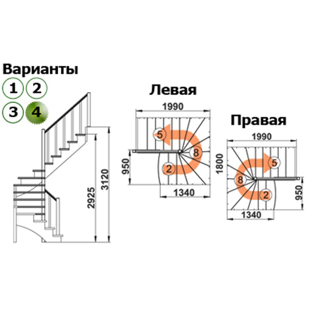 Лестница К-003м/4 Л с подступенками сосна (6 уп)