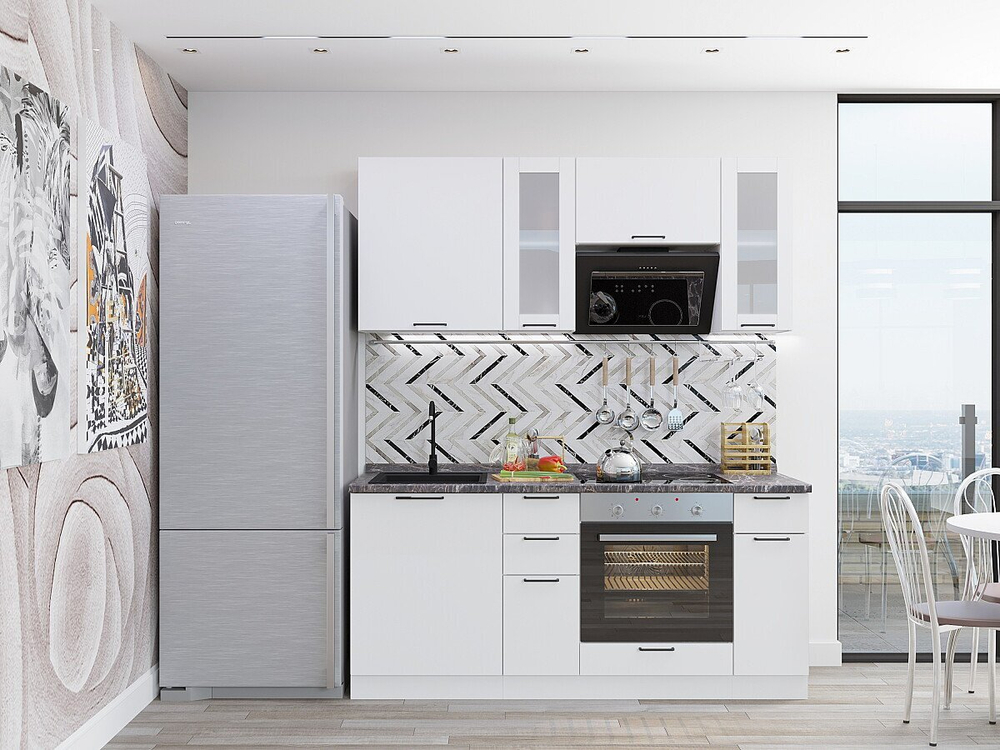 Прямая модульная кухня Флэт Плюс-01 White In 2S - Белый 2140*1800*600