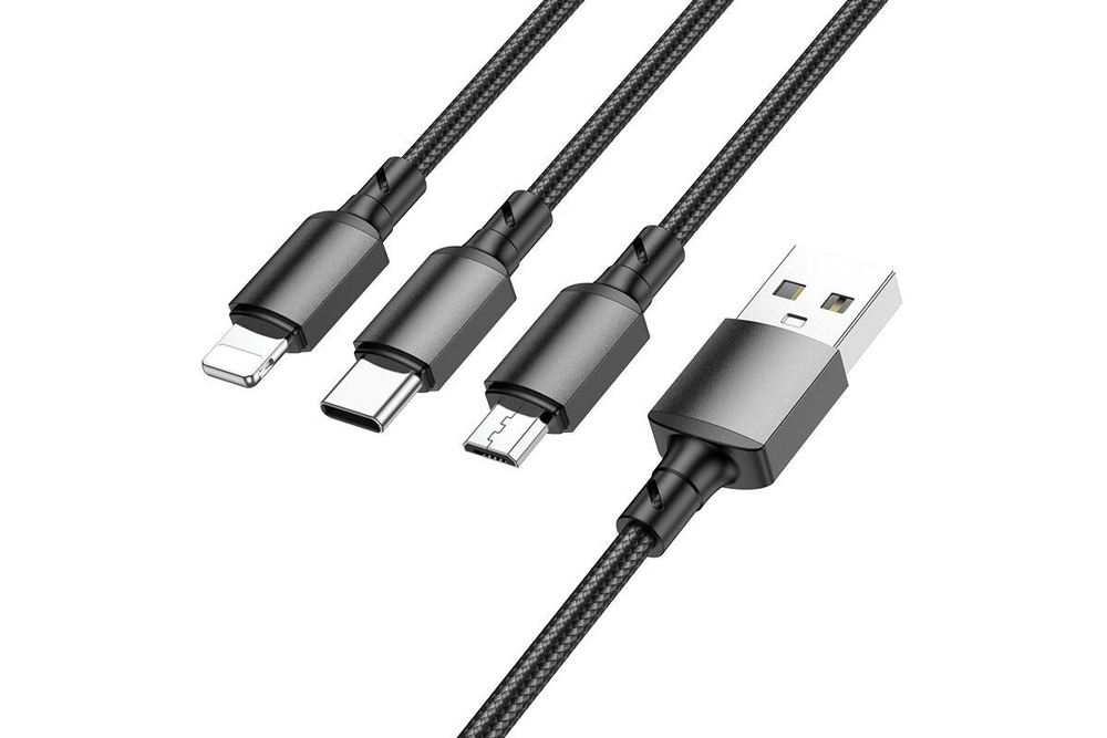 Кабель USB BOROFONE BX72 3 в 1 для iPhone/Micro/Type C (черный) 1m