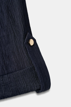 ZARA РУБАШКА-САФАРИ С ЭФФЕКТОМ ЖАТОЙ ТКАНИ И ПОЯСОМ, МОРСКОЙ СИНИЙ