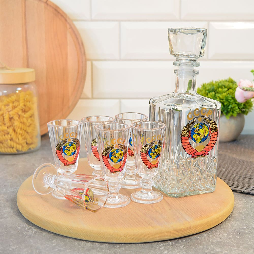 Набор 7 предметов (графин 500мл, 6 рюмок 35мл) Лафитник "Герб СССР"