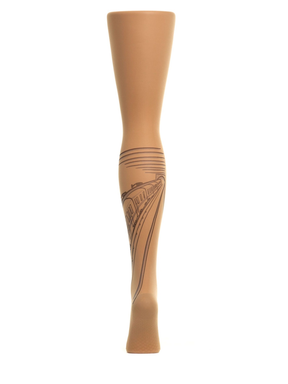 Колготки с принтом в виде метро на левой ножке (Размер: S-M-L) (Цвет: бежевый)