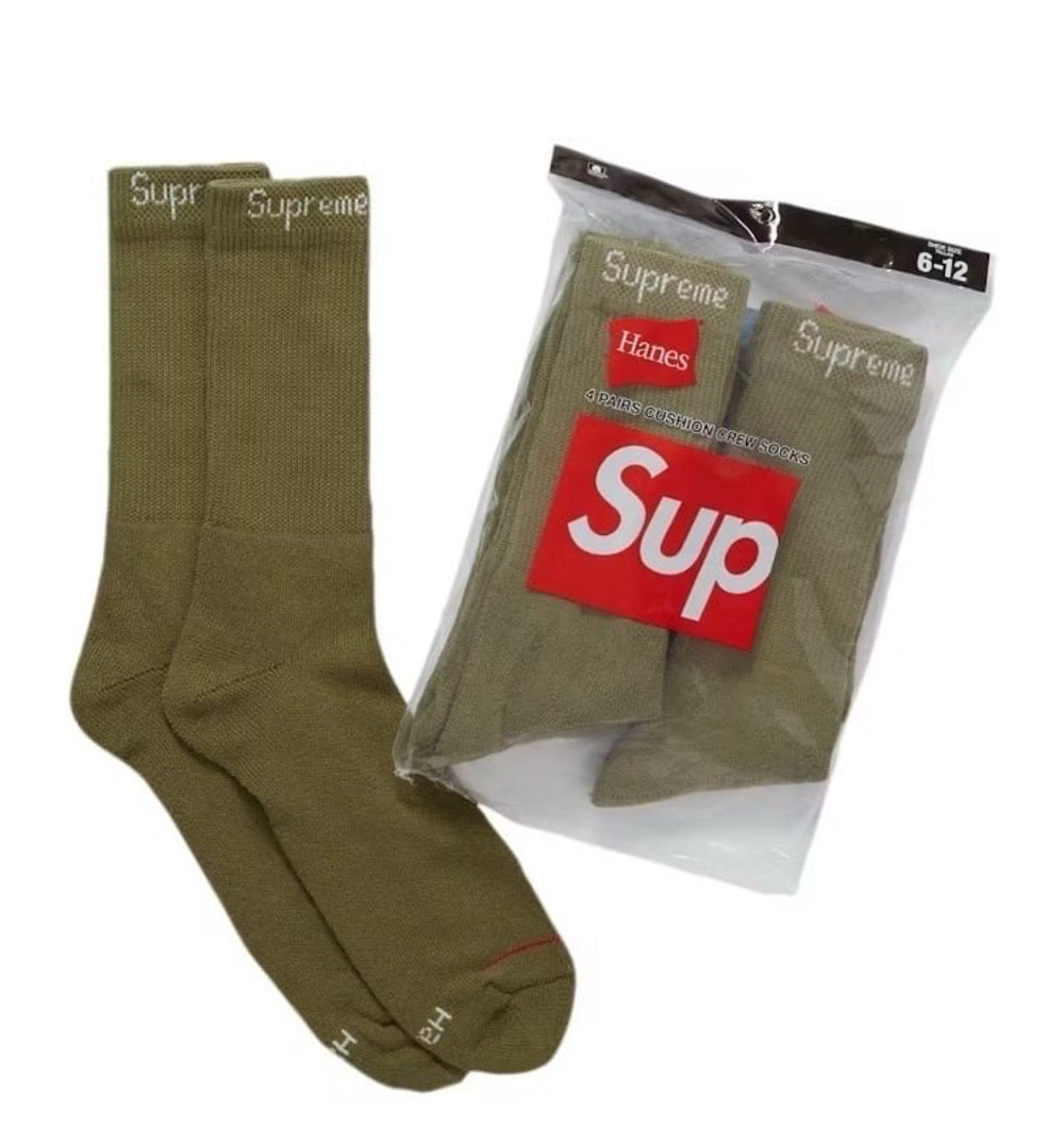 Носки Supreme x Hanes Crew Socks Olive Green (4 шт.)