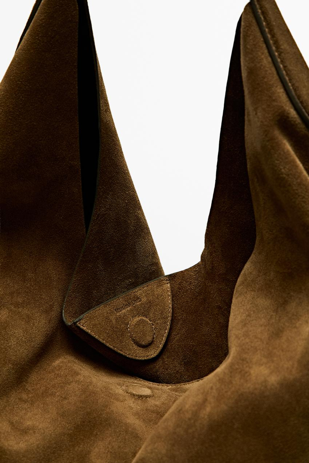 Massimo Dutti Большая сумка через плечо из замшевой кожи с декоративным плетением, зеленый хаки