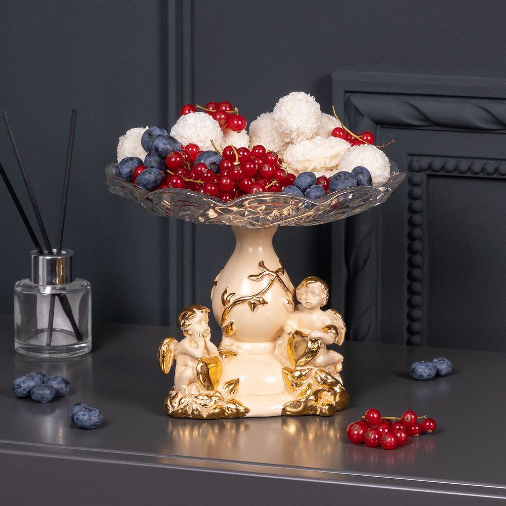 Фруктовница-конфетница Мерси со стеклянной чашей Айвори