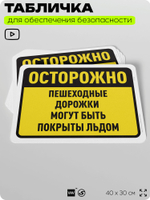 Табличка для обеспечения безопасности "Осторожно, пешеходные дорожки могут быть покрыты льдом", для офиса, по охране труда для предприятия, организаций, 40х30 см, Silver Plane x Айдентика Технолоджи