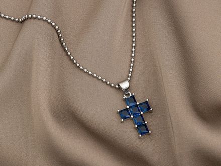 Подвеска Крестик с синими кристаллами, 20,4мм