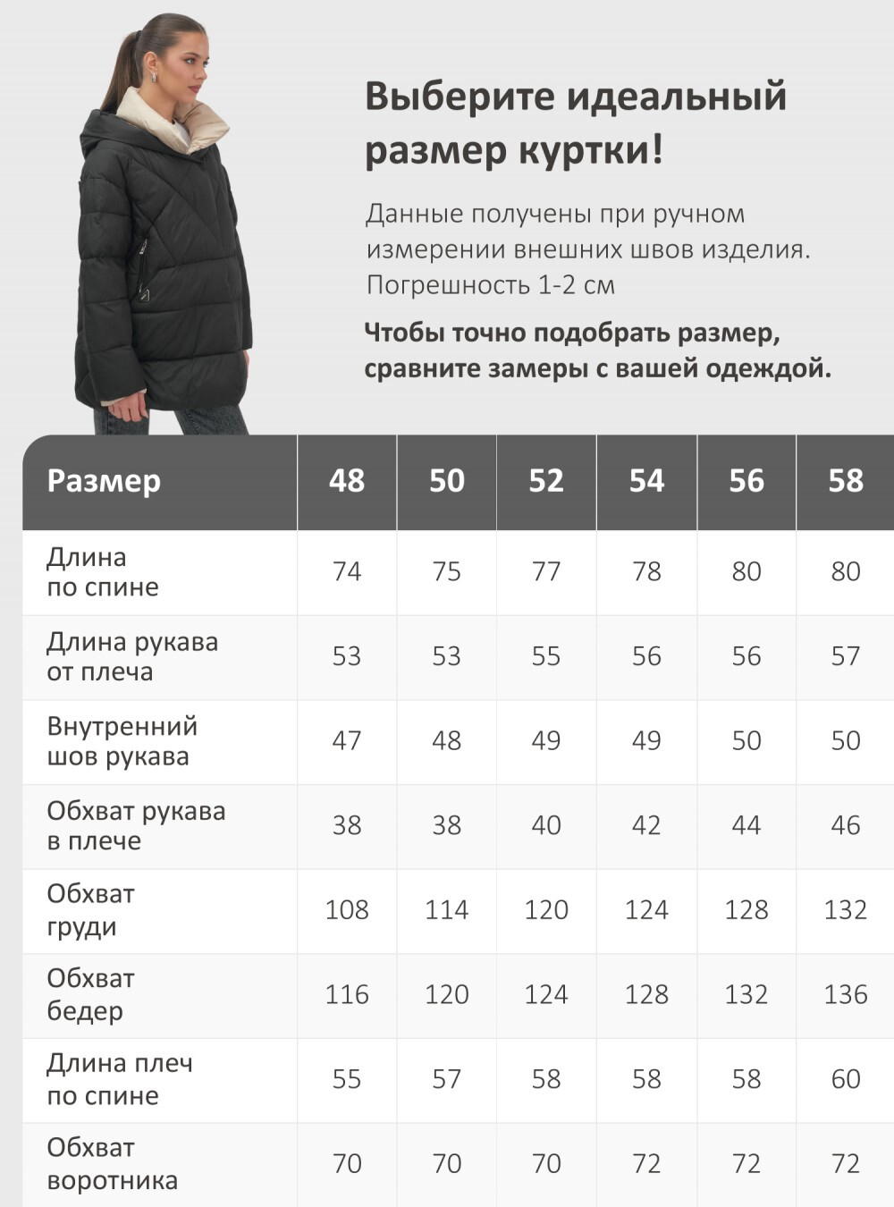 Куртка женская зимняя с капюшоном большого размера черного цвета 1170Ch