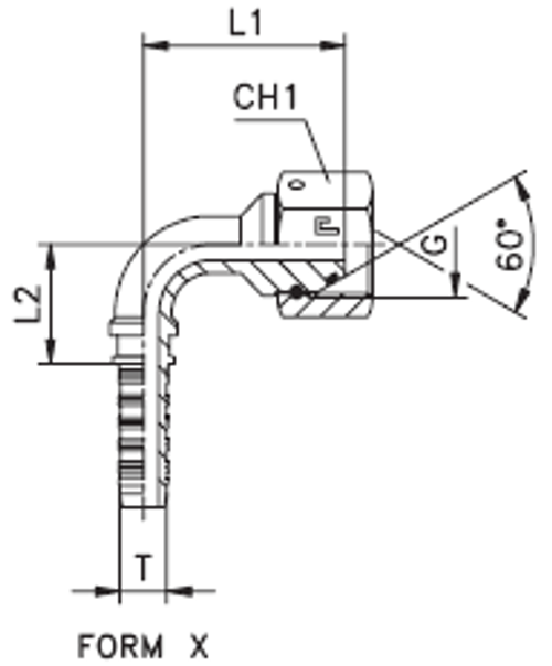 Фитинг DN 08 BSP (Г) 3/8 (90)  (штифтованная гайка) (o-ring)