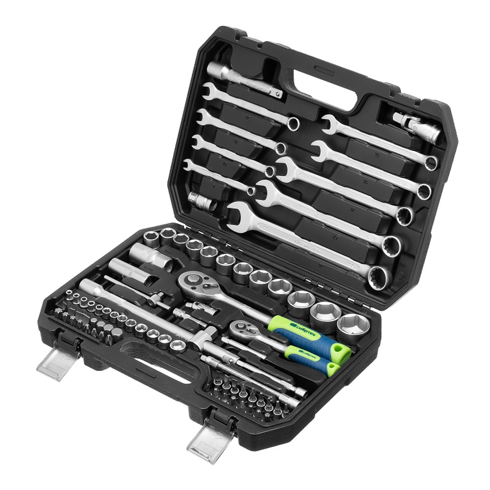 Набор инструментов, 1/2", 1/4", пластиковый кейс, 82 предмета СИБРТЕХ