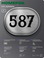 Номерок на дверь квартиры 587, для кабинета, офиса, шильдик 9 х 7 см, серебристый, Айдентика Технолоджи
