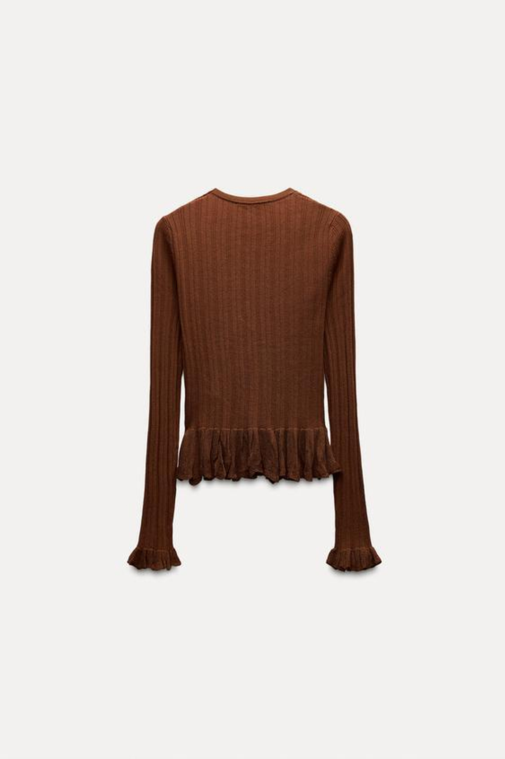 ZARA ТРИКОТАЖНЫЙ ТОП ИЗ ТОНКОГО ТРИКОТАЖА С ЦВЕТКОМ, КОРИЧНЕВЫЙ