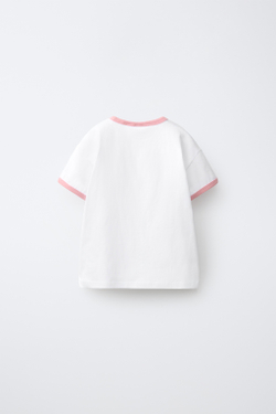ZARA ФУТБОЛКА С КОНТРАСТНОЙ ВЫШИВКОЙ, БЛЕДНО-РОЗОВЫЙ