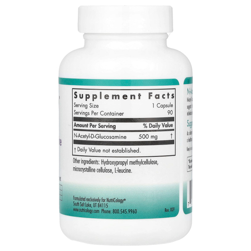 Nutricology, N-ацетил глюкозамин, 500 мг, 90 вегетарианских капсул