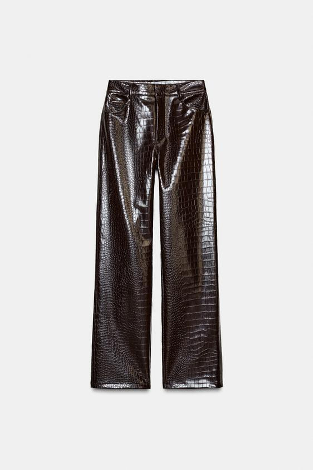 ZARA БРЮКИ ПРЯМОГО КРОЯ ИЗ ИСКУССТВЕННОЙ КОЖИ С АНИМАЛИСТИЧНЫМ ПРИНТОМ, КОРИЧНЕВЫЙ