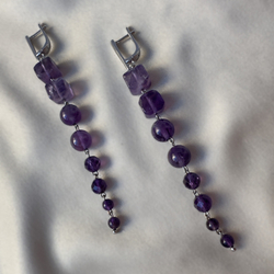 Авторские серьги «Фиалковый каскад» из натурального аметиста