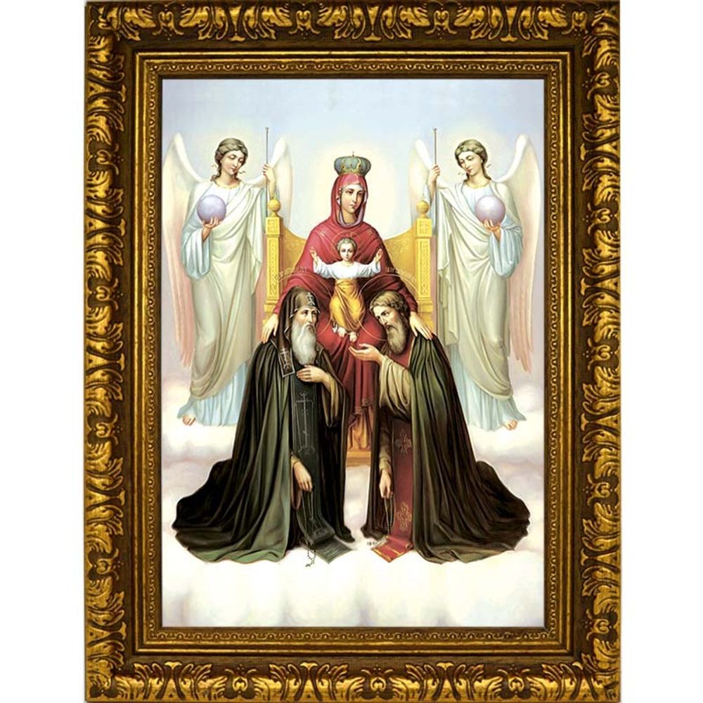 Печерская икона Божьей Матери с коленопреклоненными Антонием и Феодосием Печерскими и ангелами.