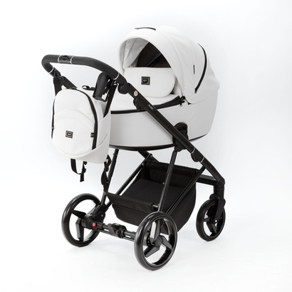 Детская универсальная коляска adamex Blanc 2 в 1 Deluxe BL-Sa1 Белая экокожа