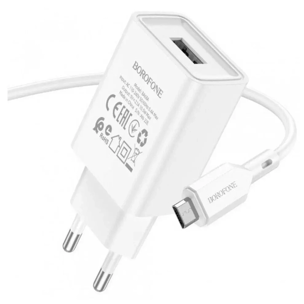 Зарядка 5В-2.1А +шнур MicroUSB BOROFONE BA68A