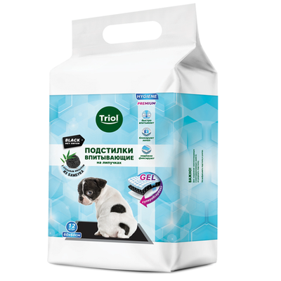 Подстилки впитывающие с угольным фильтром на липучках, черные, 600*600мм (уп.12шт.), серия hygiene, triol
