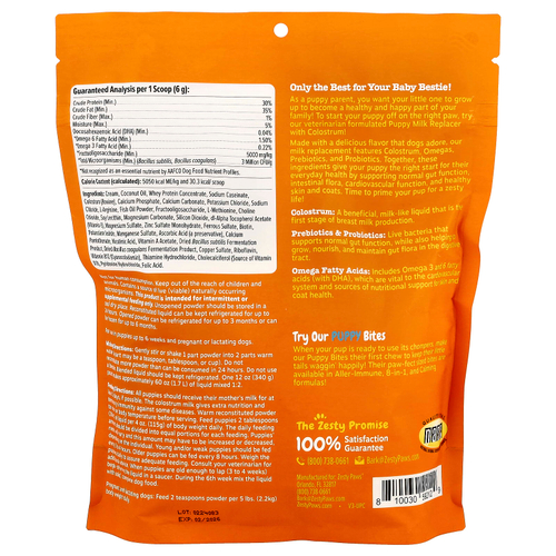 Zesty Paws, Заменитель молока для щенков + молозиво, для собак, возраст 0–6 месяцев, 338 г (12 унций)