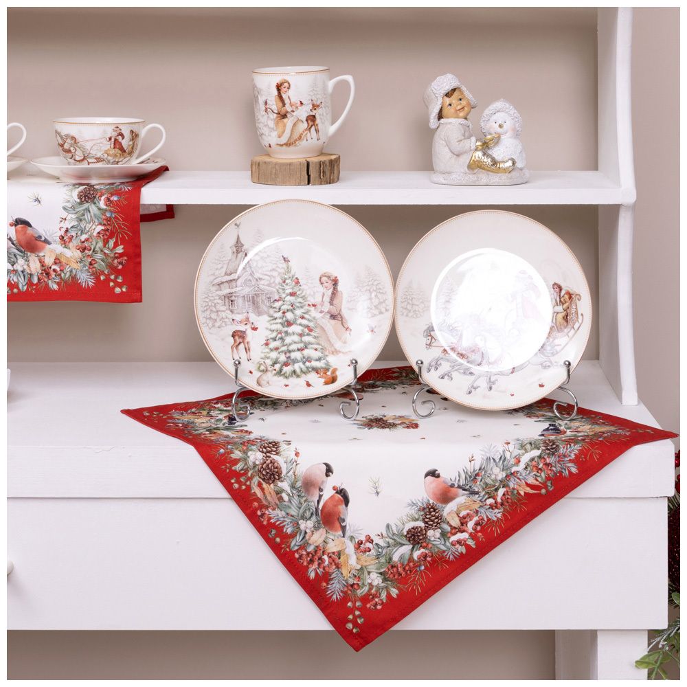 НАБОР САЛФЕТОК ИЗ 2-Х ШТ "МОРОЗКО.СНЕГИРИ",40Х40СМ, 100% ХЛОПОК,КРАСНЫЙ,ТВИЛ