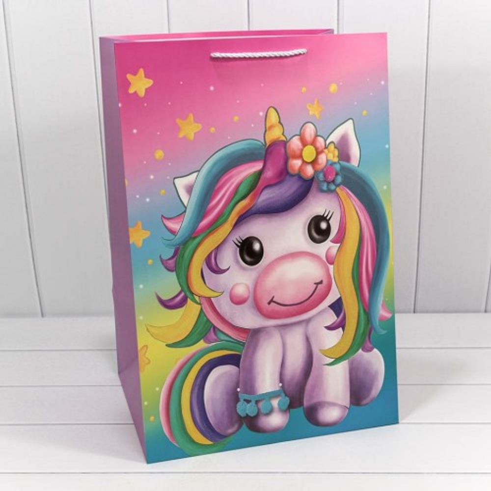 Пакет подарочный 36х54х30см "Единорог" (Микс)