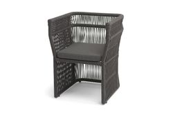 "Лугано" стул плетеный из роупа, каркас алюминий темно-серый (RAL7024) муар, роуп темно-серый круглый, ткань темно-серая YB25-0027