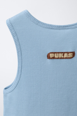 ZARA ОДНОТОННЫЙ ТОП PUKAS SURF, ЛИНЯЛЫЙ СИНИЙ