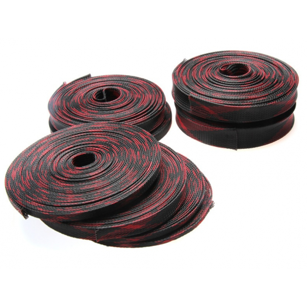 Оплетка кабельная защитная нейлон красно-черная 10 мм (1 метр)