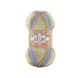 Белла батик (Bella вatik) пряжа Alize 100%хлопок 5х100г/360м (8091 жёлтый-розовый-св.серый-св.джинсовый)