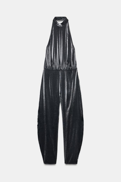 ZARA КОМБИНЕЗОН ХАЛТЕР С ОБЪЕМНЫМИ БРЮКАМИ, ЧЕРНЫЙ