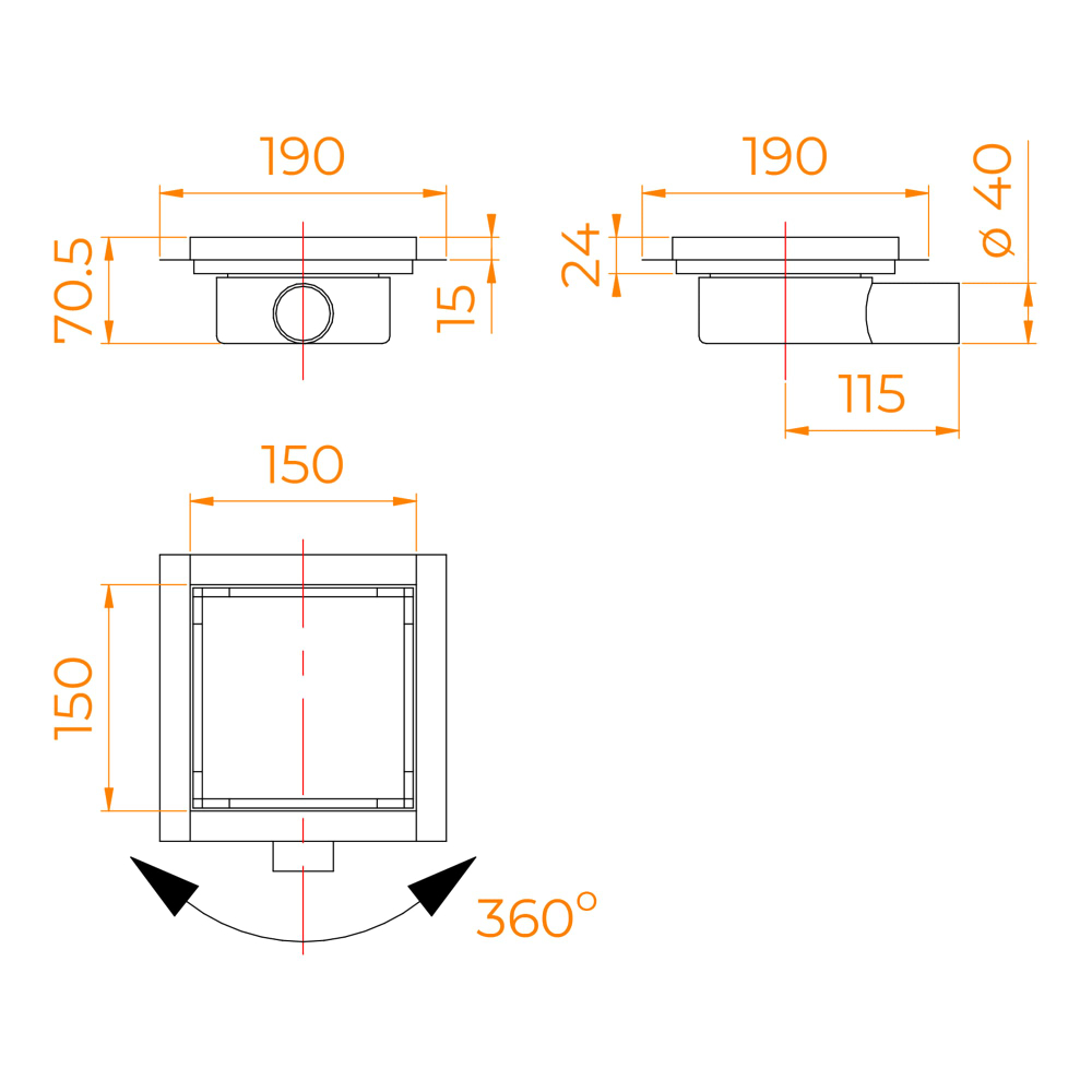 Душевой трап RGW SDR-10 квадратный, хром, металлическая крышка, горизонтальный слив (150x150)