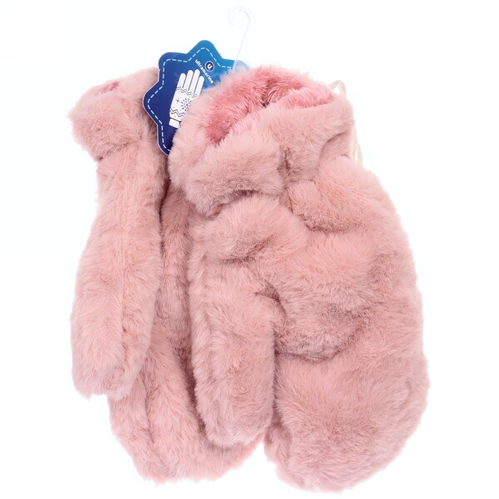 Варежки женские с мягким ворсом «Zima», цвет пудровый, эластичный манжет 6см, на шнурке, цвет английская пудра, 12,5*26см, ( пакет с подвесом)