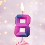 Свеча Цифра, 8 Пурпурные грани, 1,1*4,3 см, 1 шт.