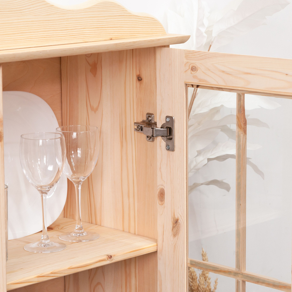 Dipriz Шкаф навесной Бритта 2 двери 2 полки с карнизом из массива сосны для кухни и ванной, в натуральной отделке