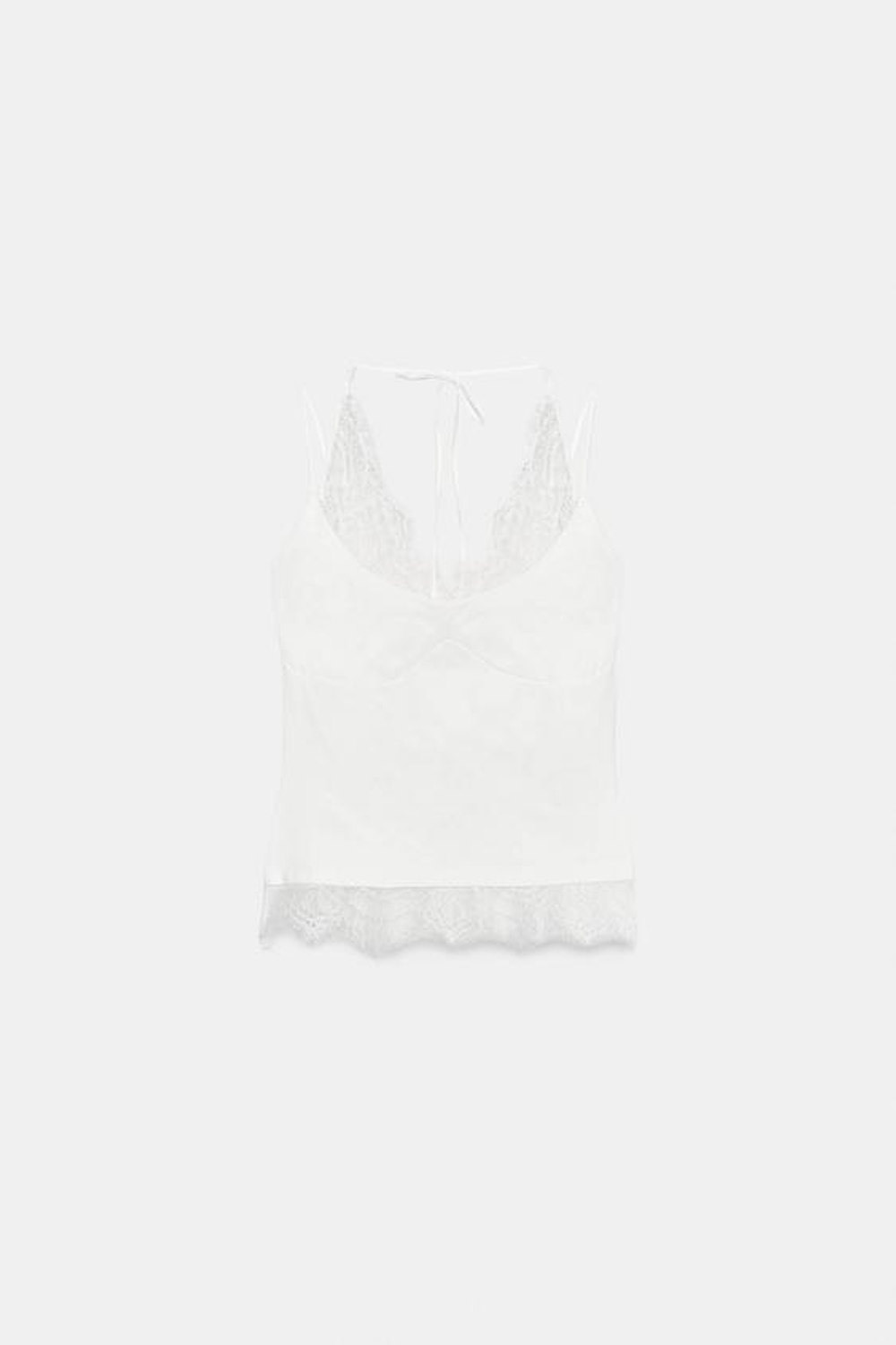 ZARA ТОП С ГОРЛОВИНОЙ ХАЛТЕР И КРУЖЕВОМ, БЕЛЫЙ