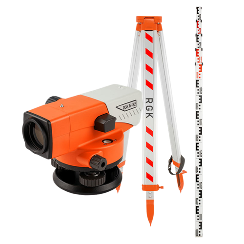 Комплект - оптический нивелир RGK N-32, рейка AMO S5 и штатив RGK S6-N N32S6S5