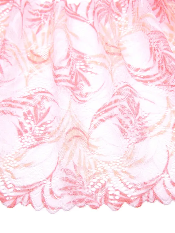 03-255 Кружево эластичное 22 см, айвори/пастельный коралл