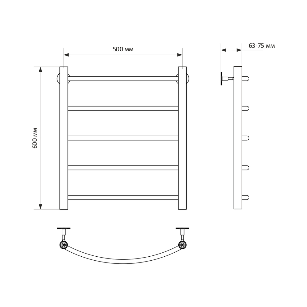 Полотенцесушитель MIXLINE CAPELLA  60х50 (1/2'' ВР, 5 перекладин) водяной