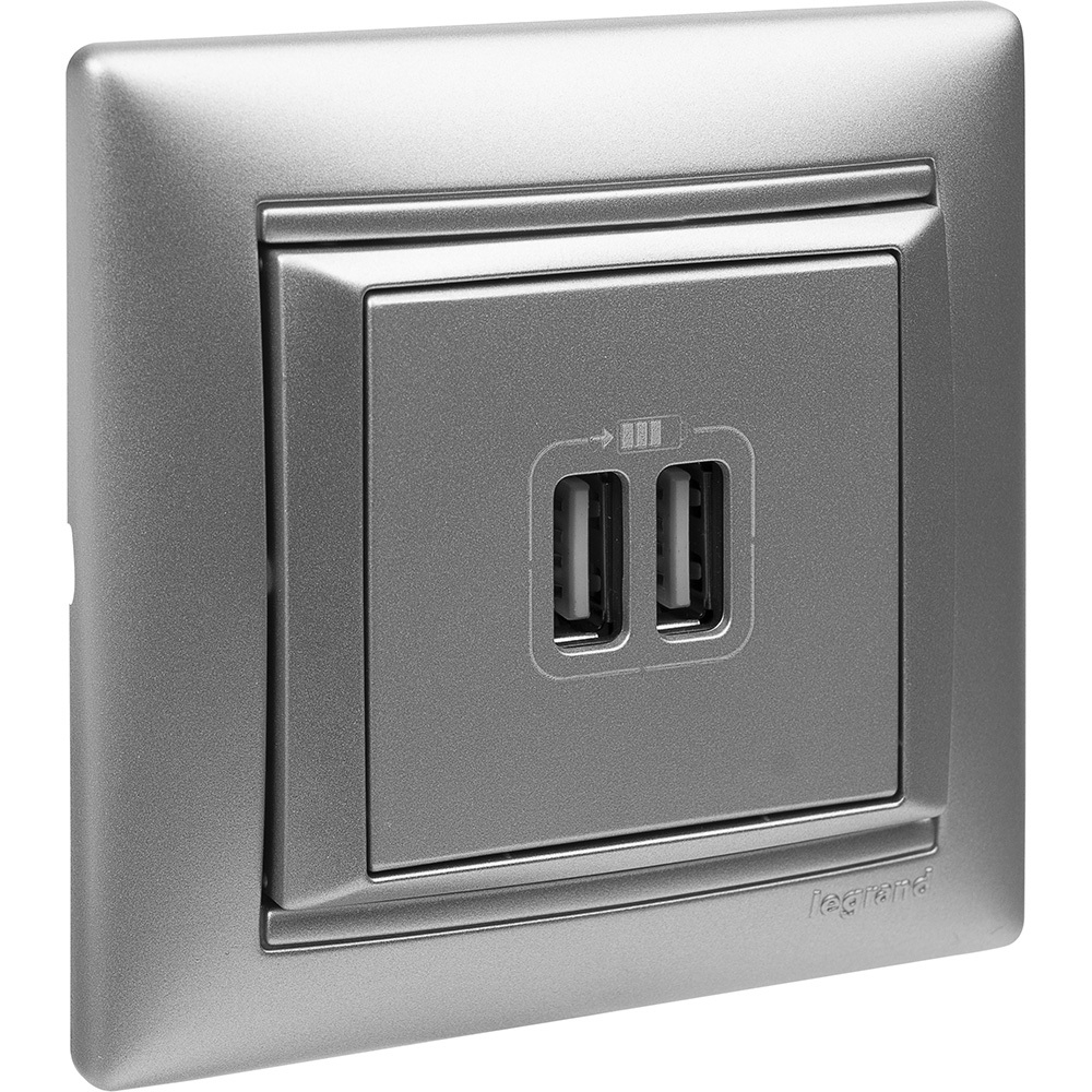 Розетка USB тип А / тип А 3000мА 15Вт - алюминий Valena Classic LEGRAND