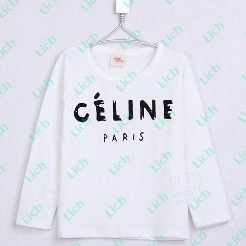 Лонгслив детский белый с надписью "CELINE PARIS"