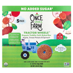 Once Upon A Farm, Tractor Wheels ™, органический батончик мягкой выпечки для малышей, с яблоком, бататом и шпинатом, 5 упаковок по 19 г (0,67 унции)
