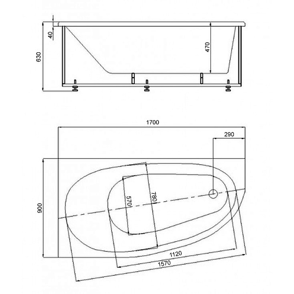 Ванна акриловая Azario KAPRIS 170х90 пристенная (AV.0062170)