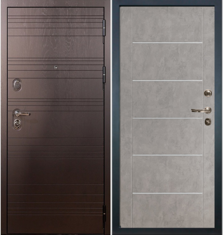 Входная дверь Лекс  Легион ясень шоколад 3К №80 бетон серый, молдинги хром