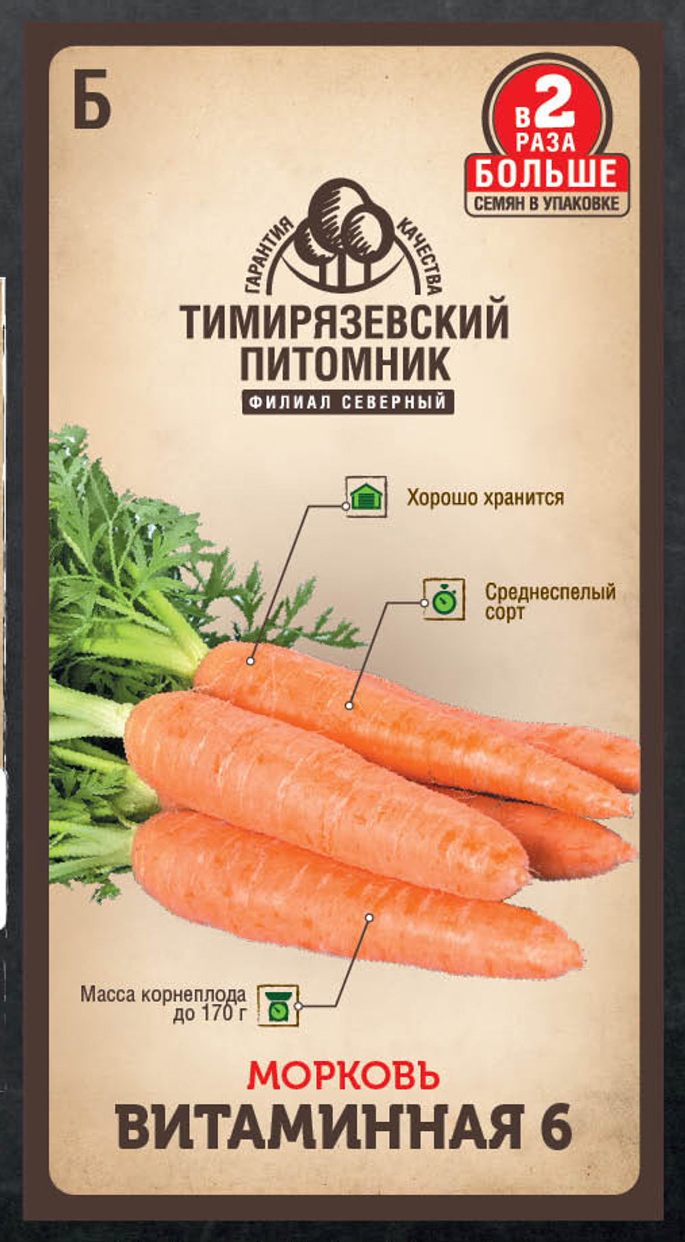 Семена Морковь Витаминная средняя 4г Двойная фасовка