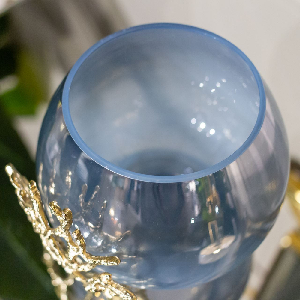Подсвечник Garda Decor 69-21359 настольный, металл, стекло, цвет золото, 12 см.