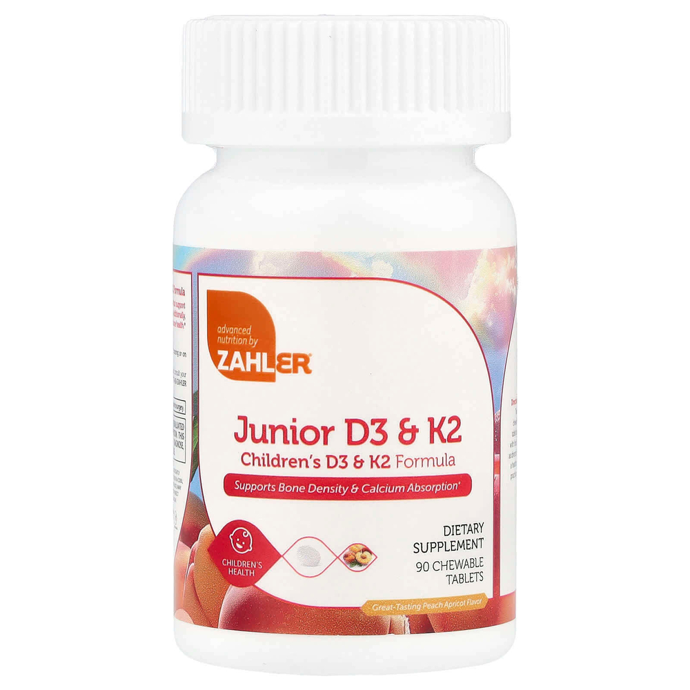 Zahler, витамины D3 и K2 для детей, со вкусом персика и абрикоса, 90 жевательных таблеток