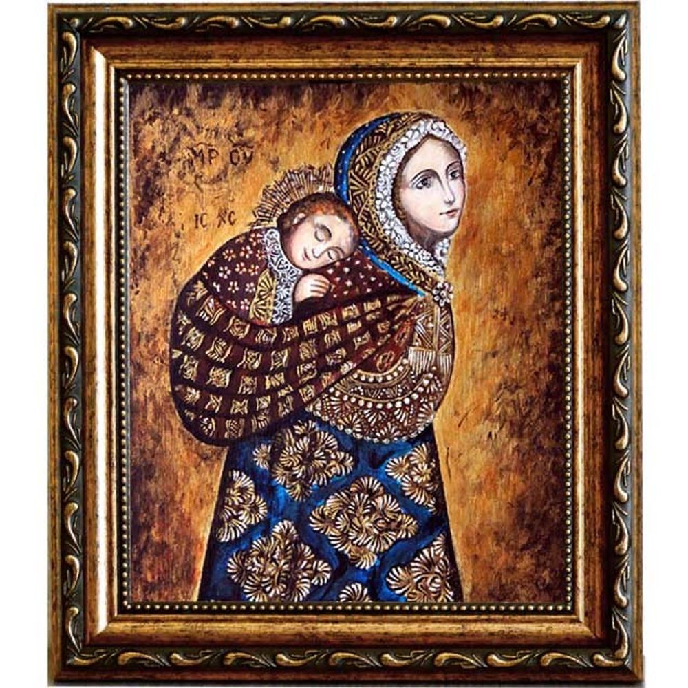 Колыбельная (Несущая в платке) икона Божьей Матери на холсте.